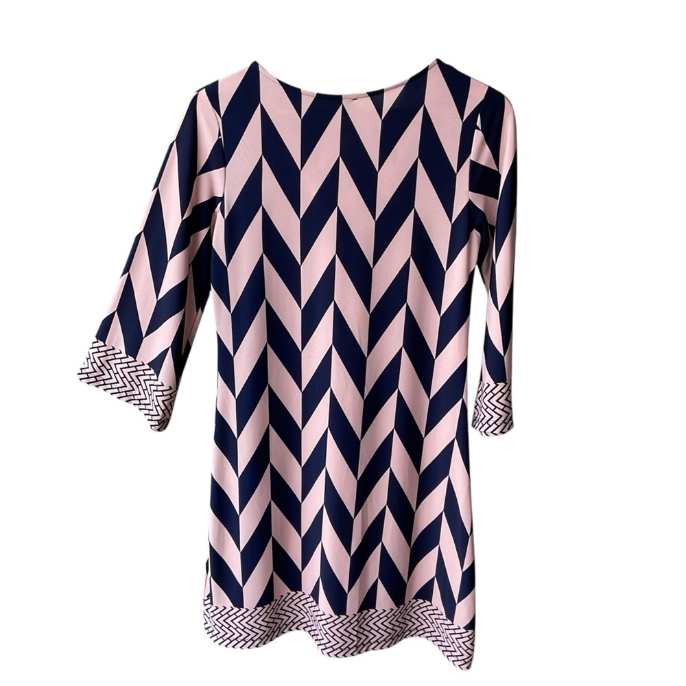 hanni Dress Pink Blue Preppy Business Casual Academia Cocktail Party consign Med - Picture 2 of 3